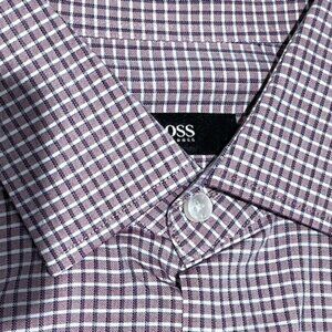 HUGO BOSS Men's Slim Fit BURGUNDY/WHITE/BLACK Size 38 / 15 LIKE NEW